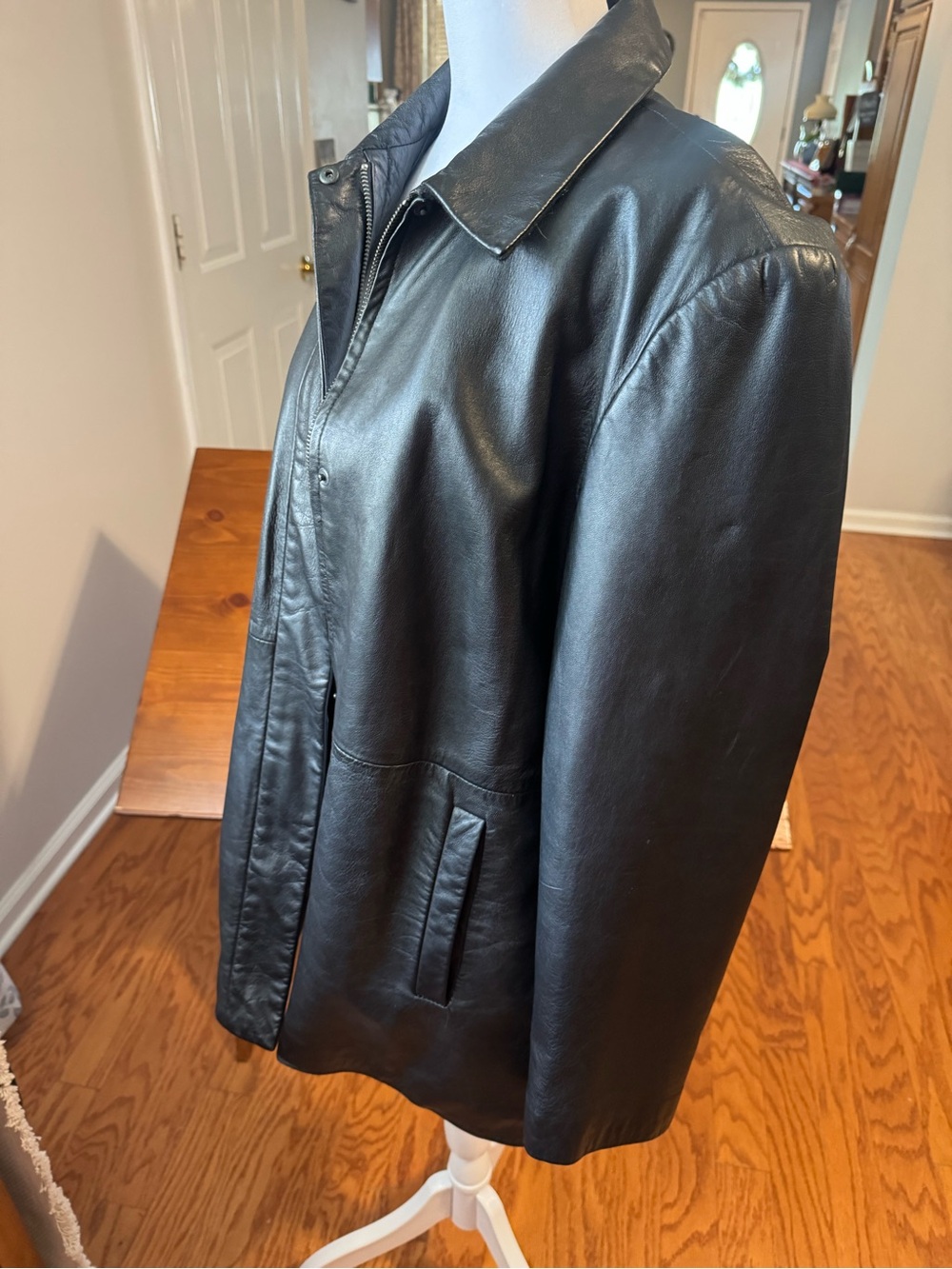 Ladies Gap Classic Black Leather Jacket - Women's Quilted Lined Coat large - Picture 2 of 8
